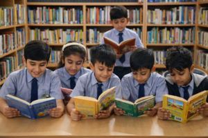 Well-stocked library with curriculum resources